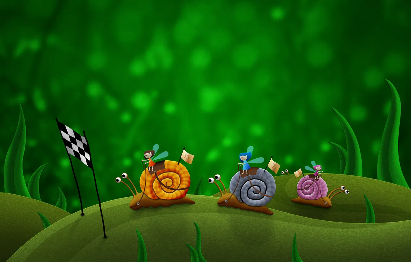 Photo wallpaper green, race, figure, snail