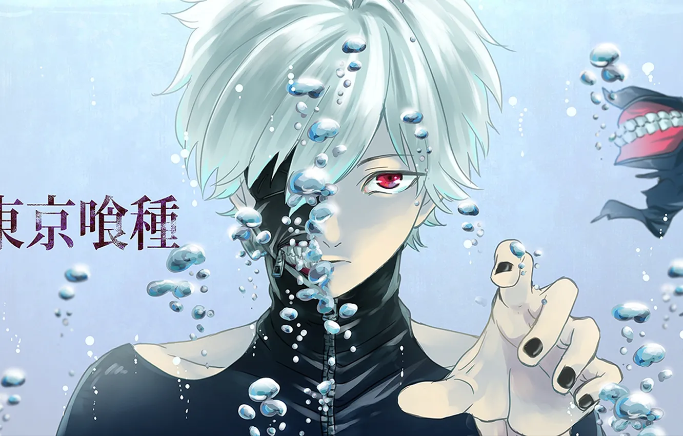 Photo wallpaper bubbles, mask, guy, anime, art, red eye, Tokyo ghoul, Tokyo Ghoul