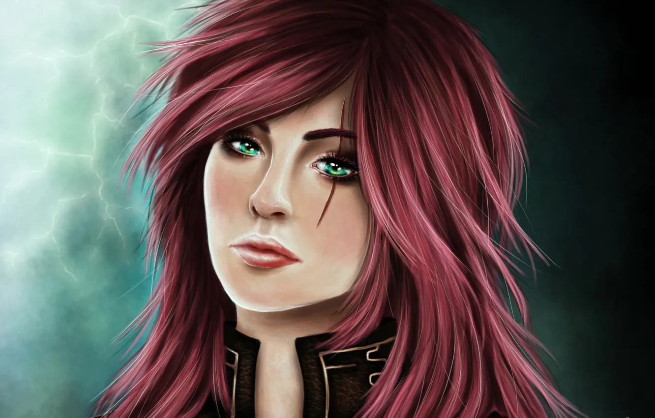 Photo wallpaper girl, face, background, art, League of Legends, Katarina