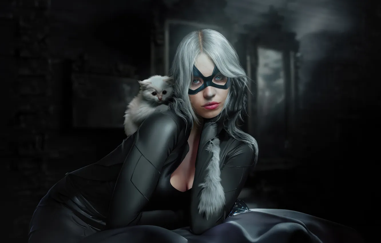 Photo wallpaper black, cat, Allure