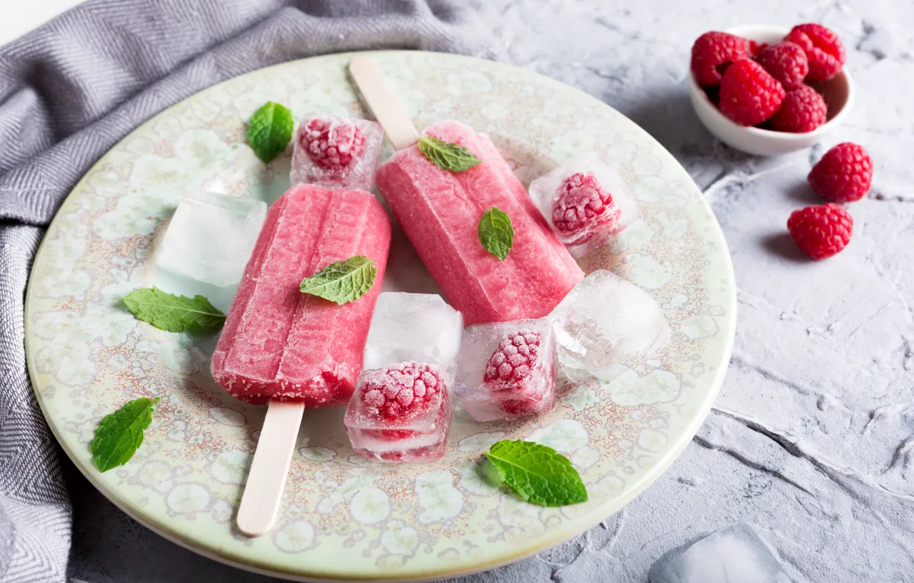 Photo wallpaper raspberry, food, ice cream, dessert, sweet