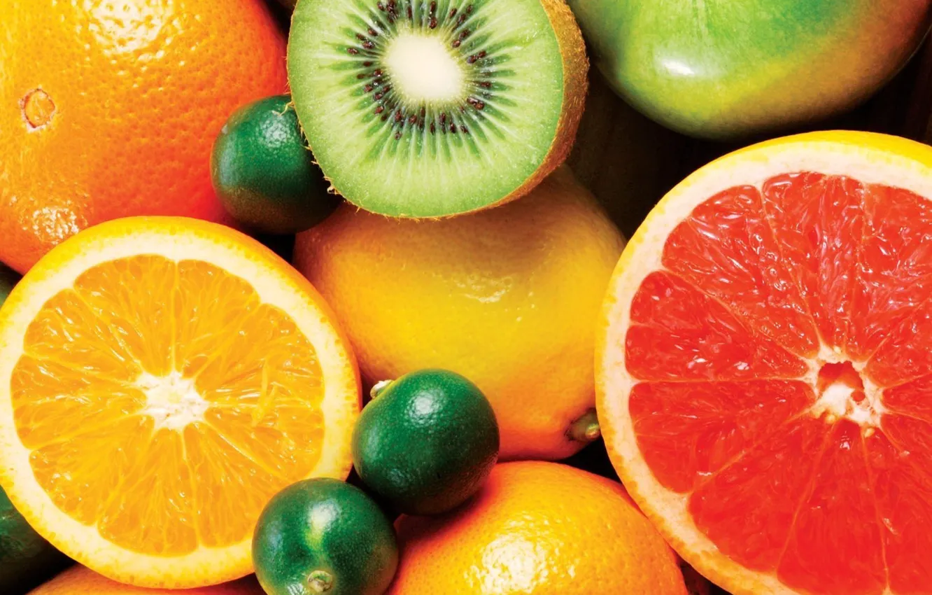 Photo wallpaper oranges, kiwi, fruit, mango