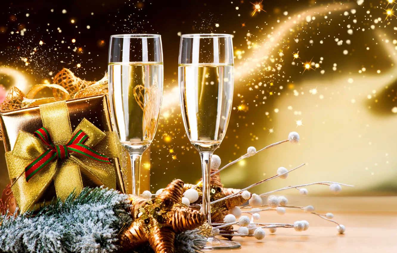 Photo wallpaper decoration, gift, glass, new year, champagne, New Year, Happy