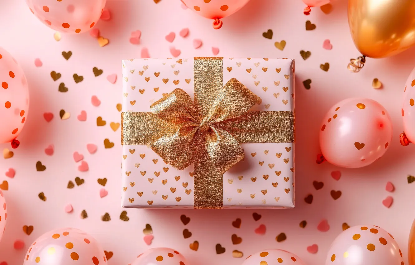 Photo wallpaper balls, love, balloons, holiday, box, gift, heart, hearts