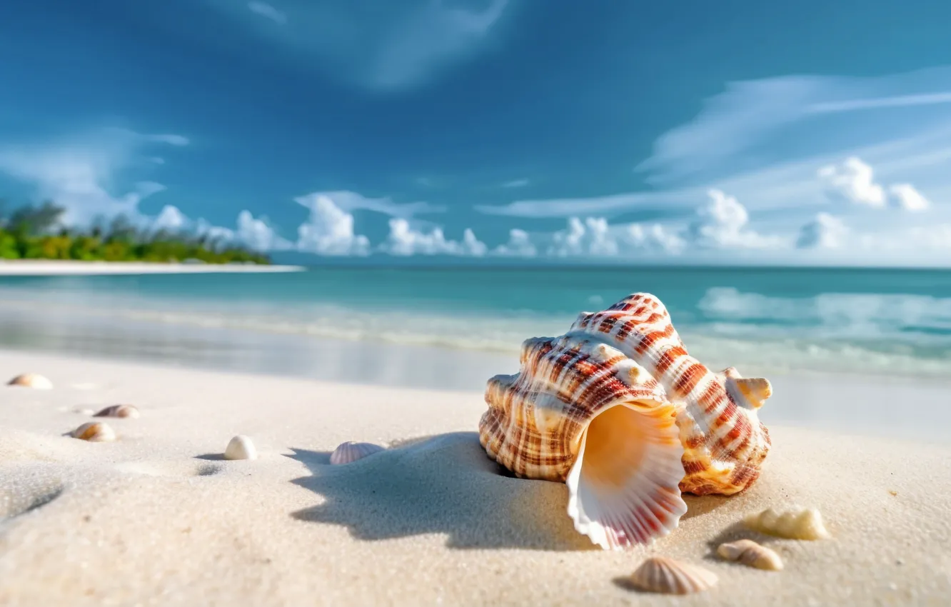 Photo wallpaper sand, sea, beach, the sky, tropics, blue, shadow, sink