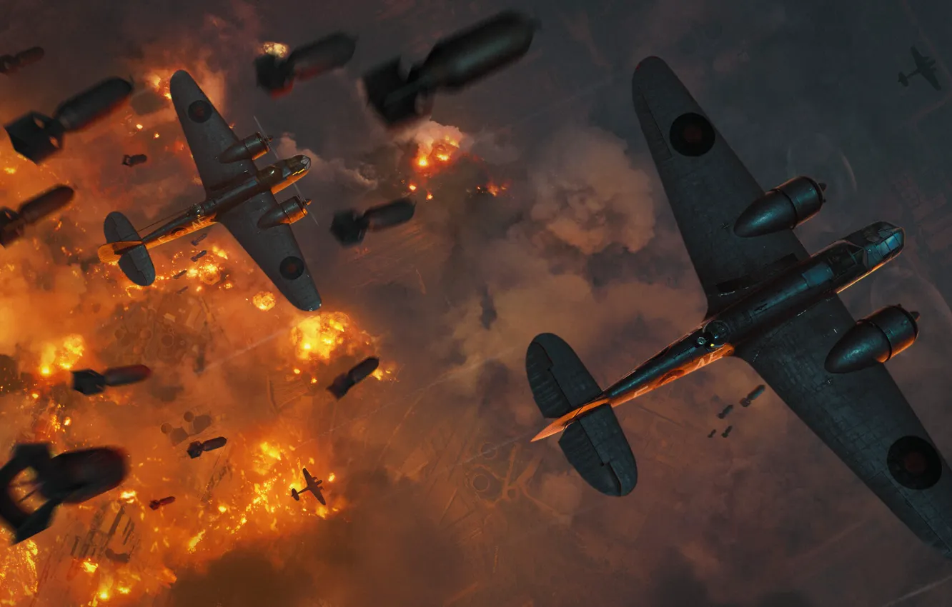 Photo wallpaper Aircraft, Fire, War, UK, Flame, Fire, Flame, Bomber