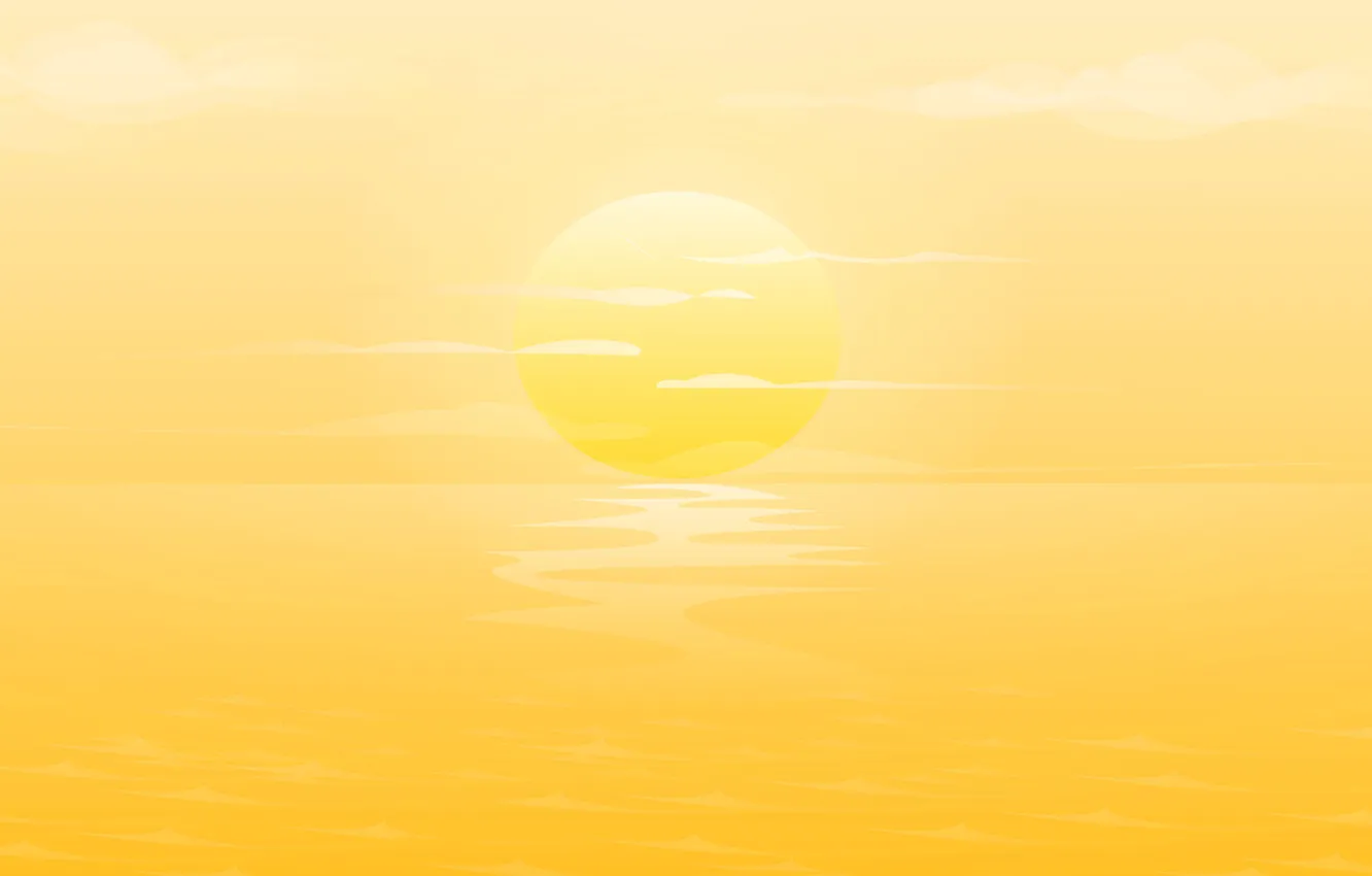 Photo wallpaper ocean, yellow, sunset, clouds