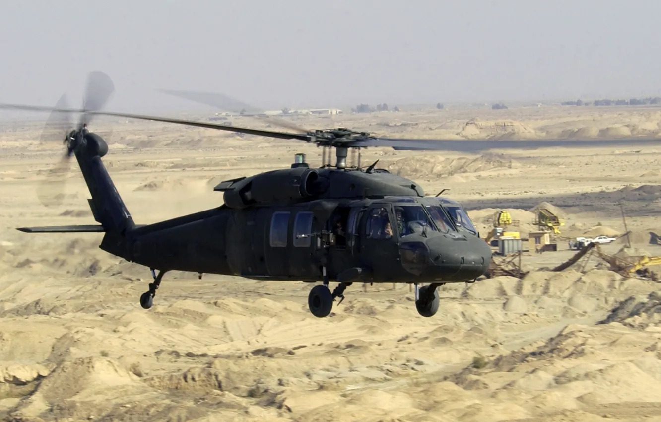 Photo wallpaper machine, desert, UH-60, Black Hawk