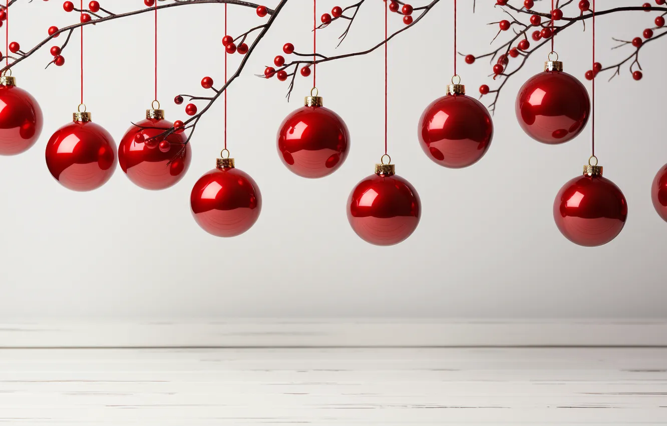 Photo wallpaper decoration, background, balls, new year, Christmas, red, Christmas, balls