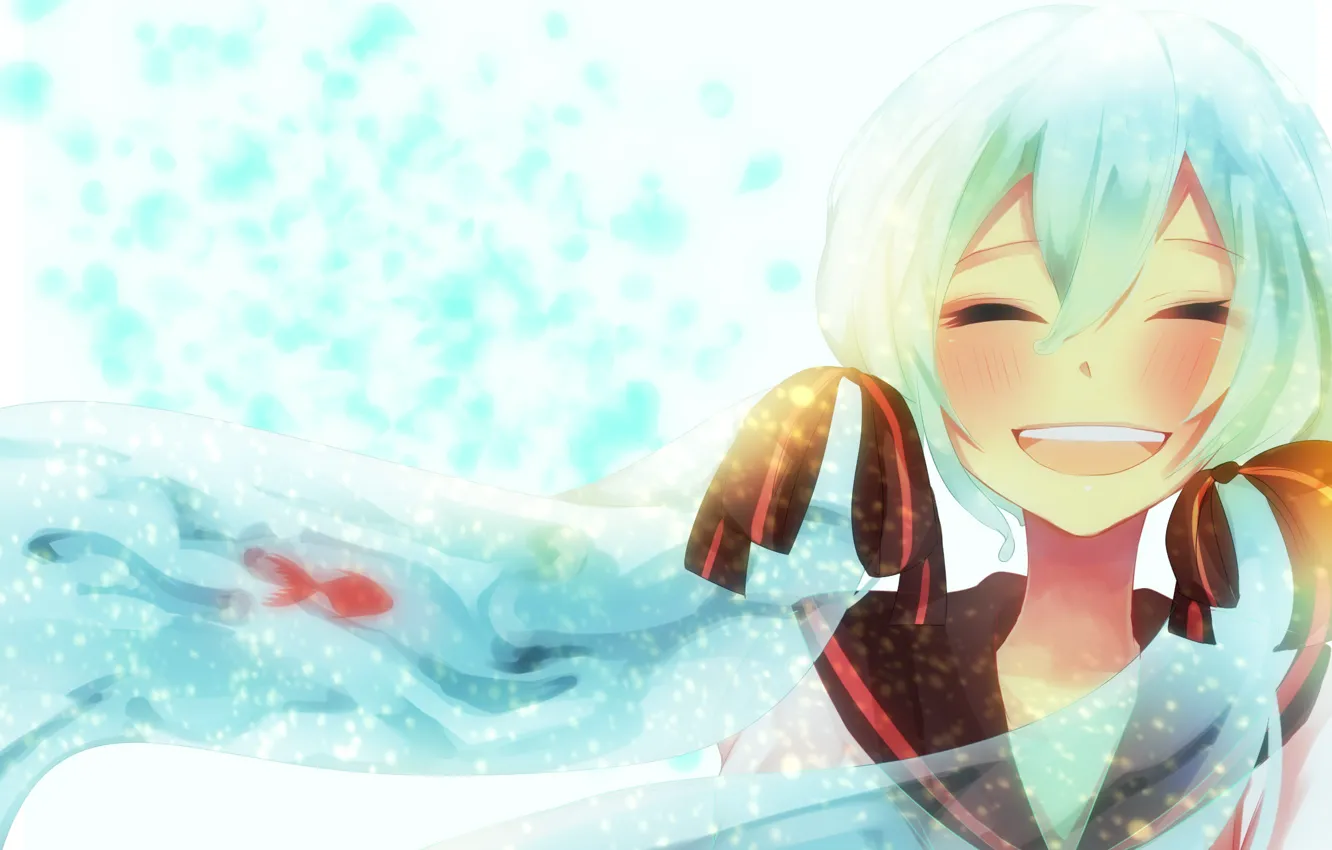 Photo wallpaper happiness, smile, girl, vocaloid, hatsune miku, long hair, Vocaloid, female