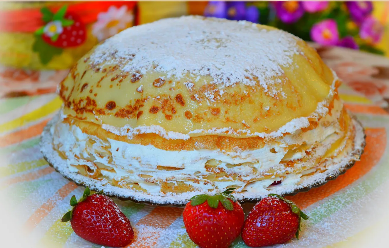 Photo wallpaper Strawberry, Strawberry, Cake, Cake, pancake cake