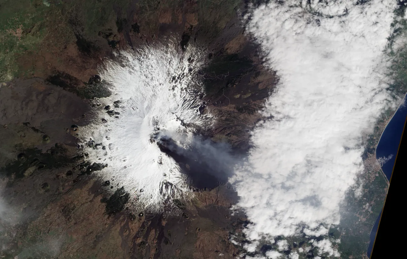 Photo wallpaper snow, photo, mountain, the volcano, NASA, Etna, Sicily