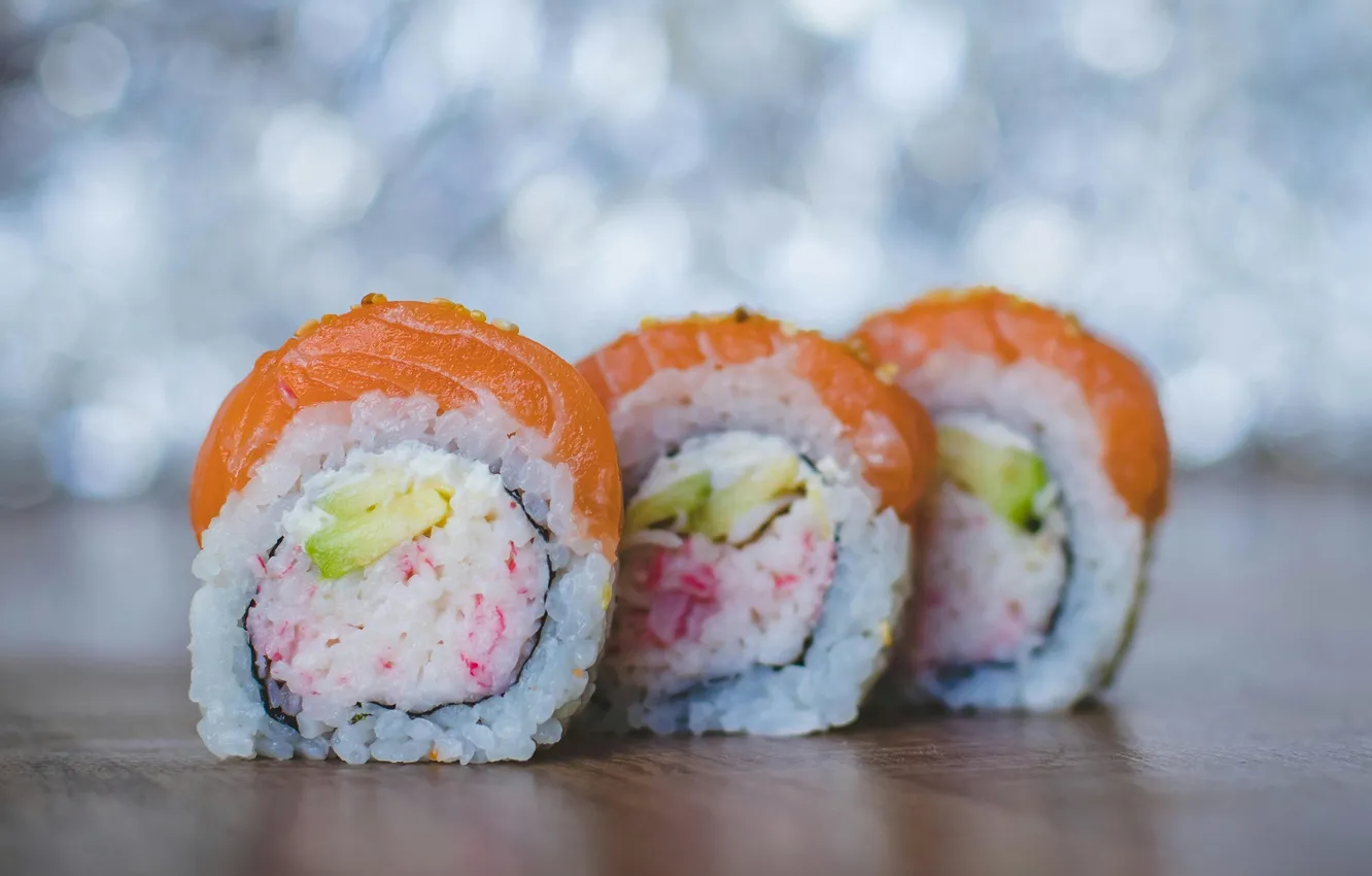 Photo wallpaper photography, food, bokeh, sushi, still life, fish, rice, closeup