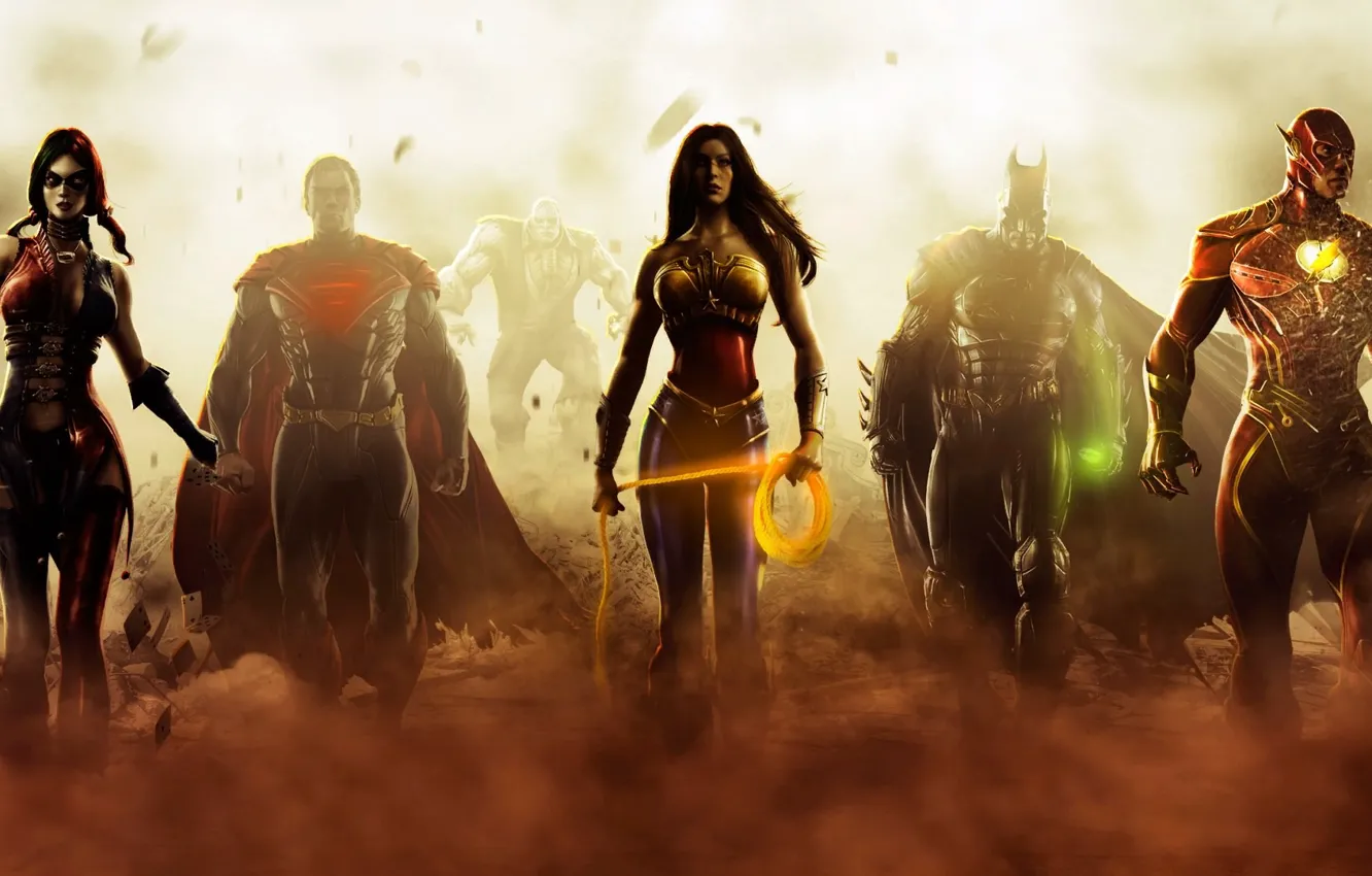 Photo wallpaper Wonder Woman, Batman, Superman, 2013, Flash, Gods Among Us, Injustice