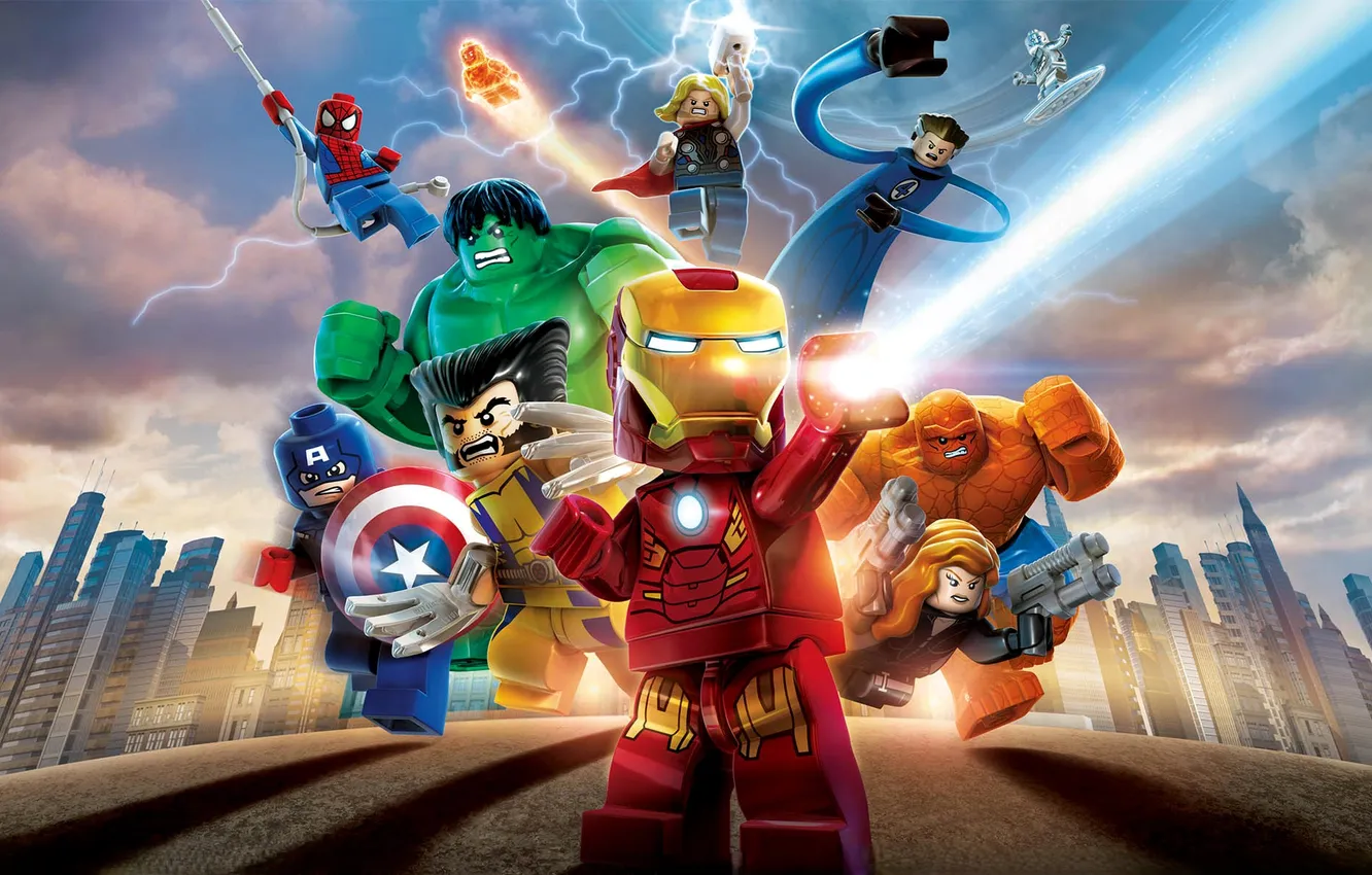 Photo wallpaper road, the city, men, hero, superhero, LEGO, LEGO: Marvel Super Heroes