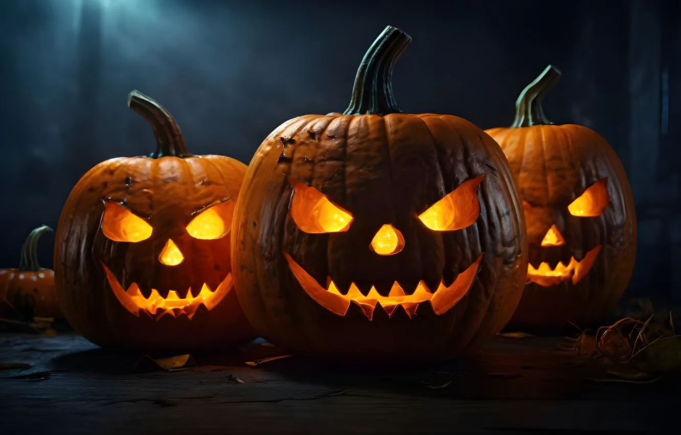 Photo wallpaper autumn, lights, smile, the dark background, holiday, pumpkin, Halloween, evil