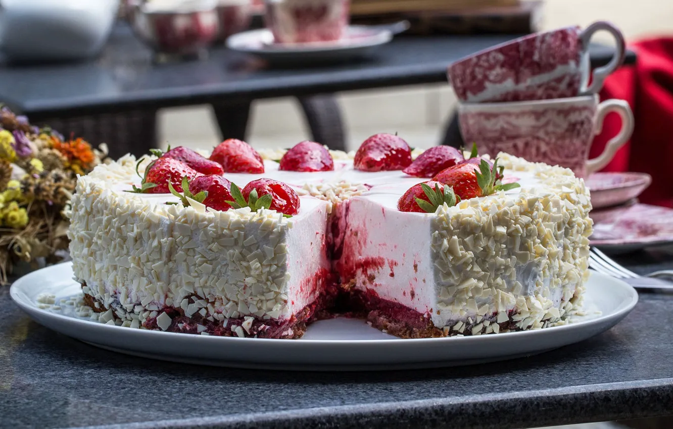 Photo wallpaper strawberry, Cup, cake, cheesecake