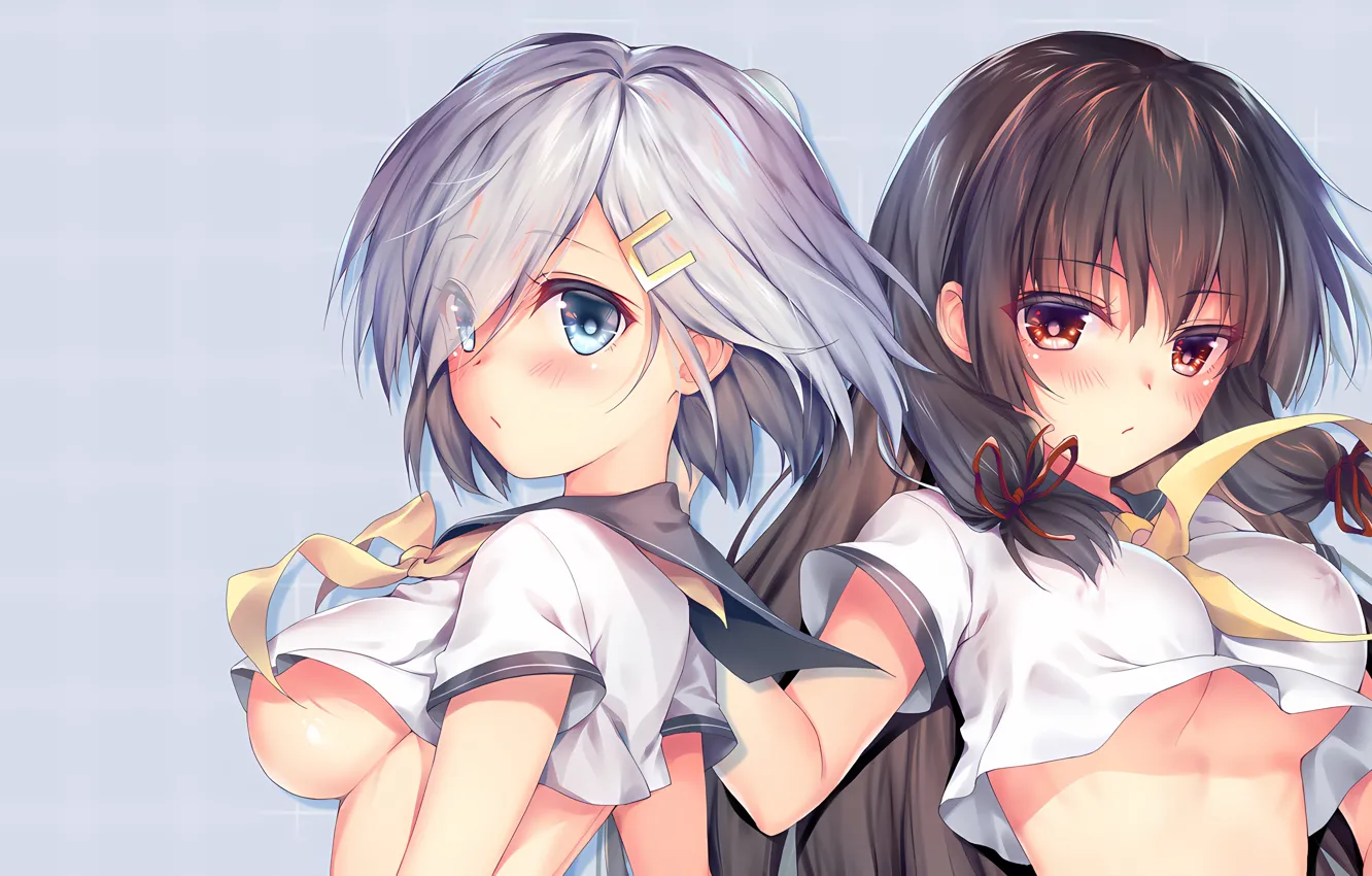 Photo wallpaper sexy, cleavage, long hair, girls, boobs, anime, blue eyes, beautiful