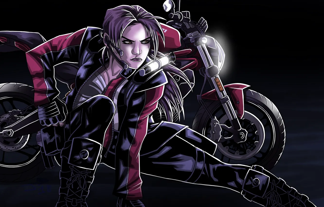 Photo wallpaper Motorcycle, Lara Croft, Ducati, Art, Bike, Game, Lara Croft, The dark background