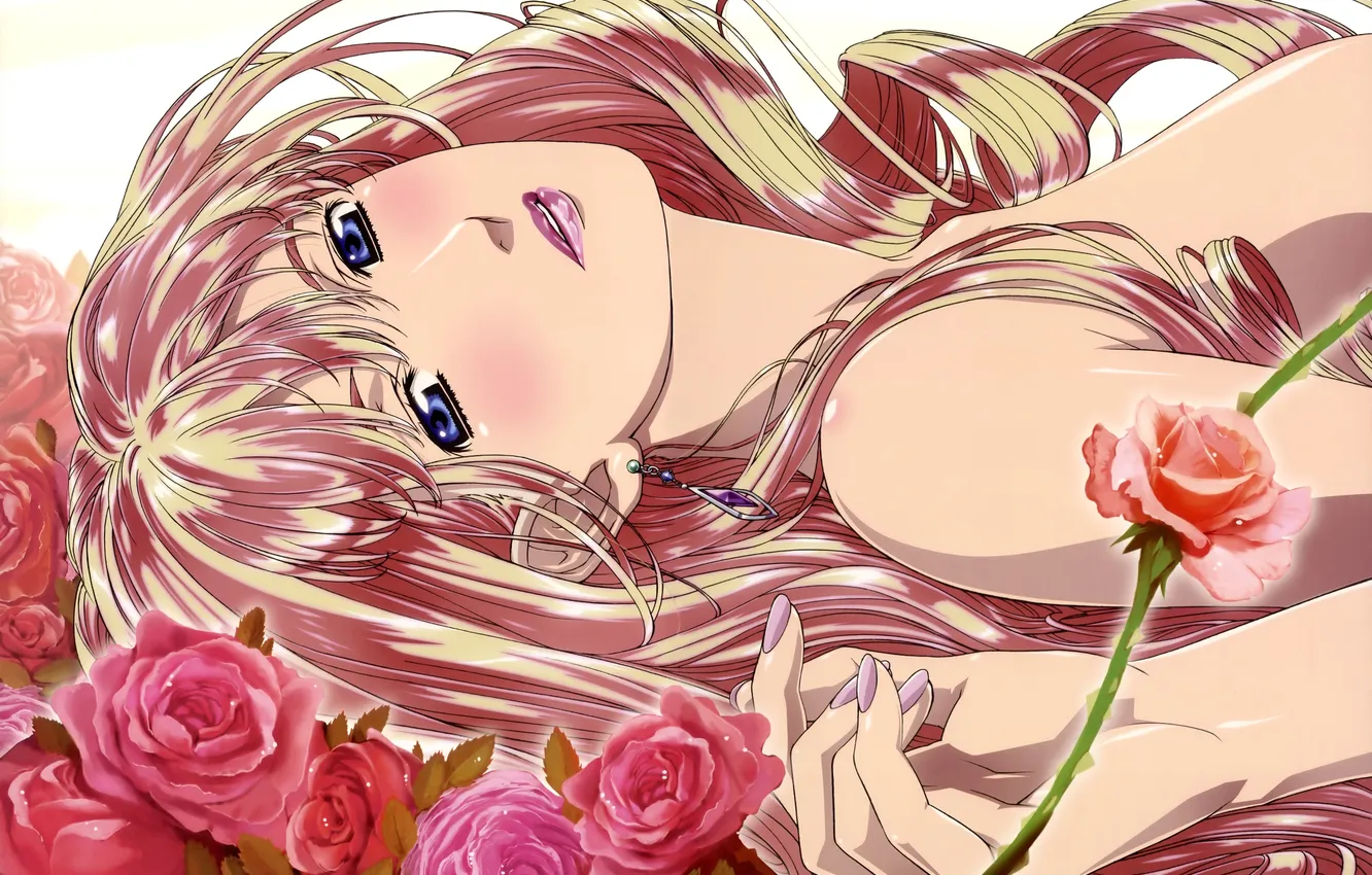 Photo wallpaper girl, roses, blue eyes, blonde hair, Macross Frontier, Sheryl Nome