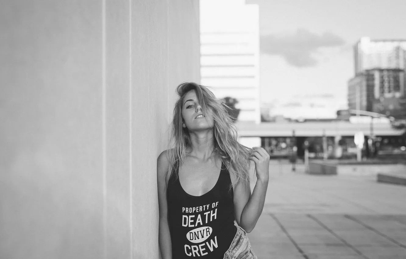 Photo wallpaper look, girl, Mike, piercing, black and white