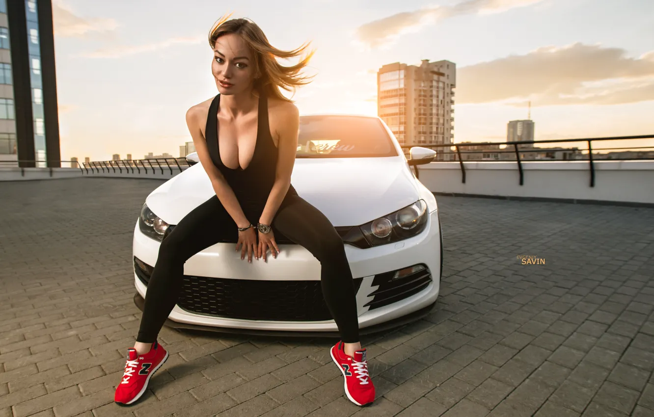 Photo wallpaper car, Volkswagen, sexy, low, stance, Scirocco, Ural, car and girl