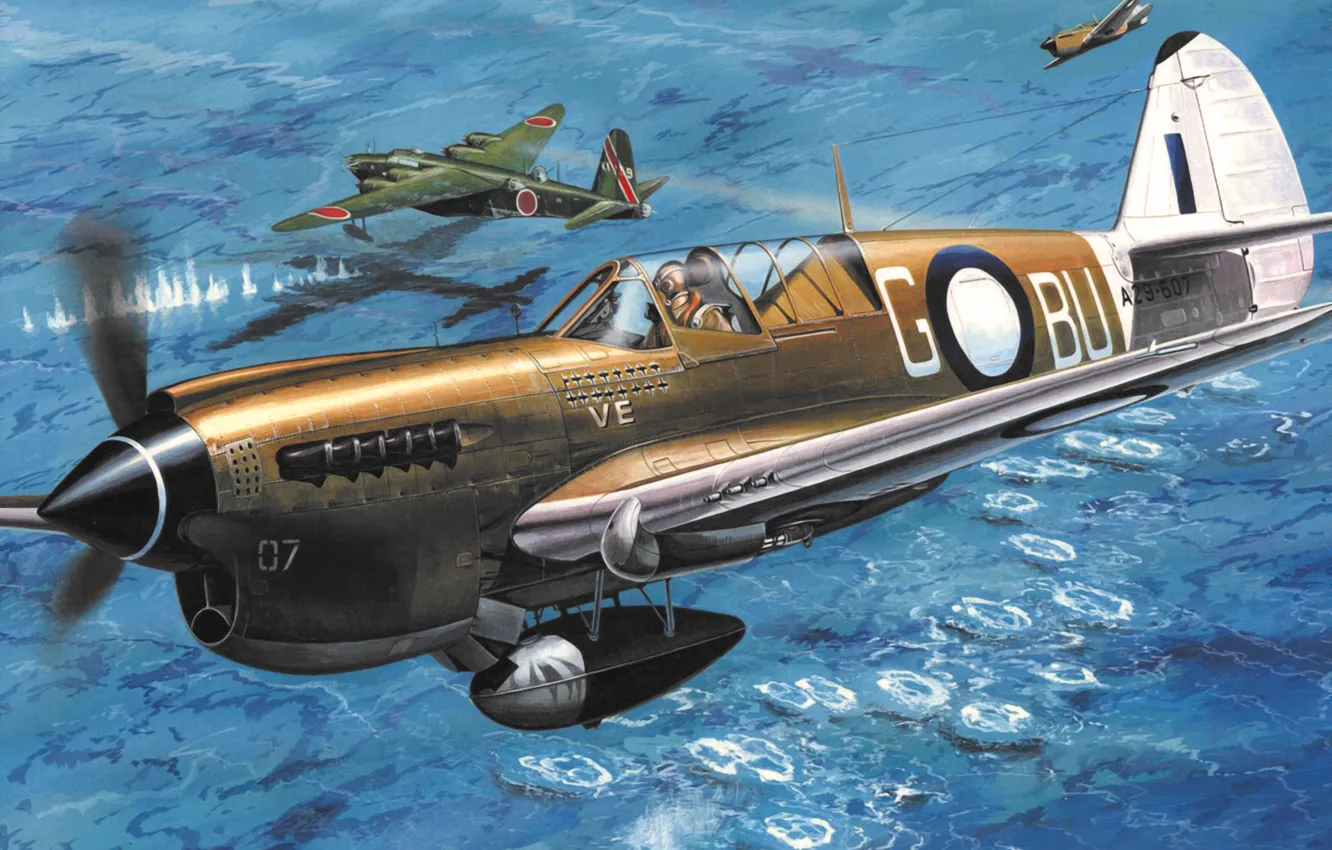Photo wallpaper war, art, airplane, painting, aviation, ww2, Curtiss P-40