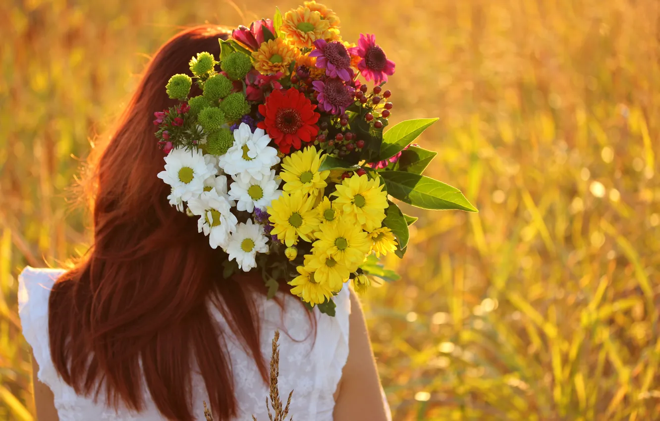 Photo wallpaper summer, girl, flowers