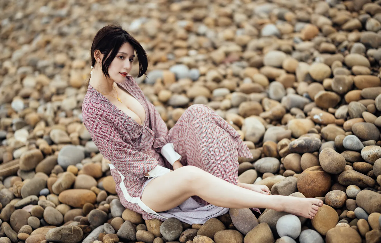 Photo wallpaper girl, stones, Asian