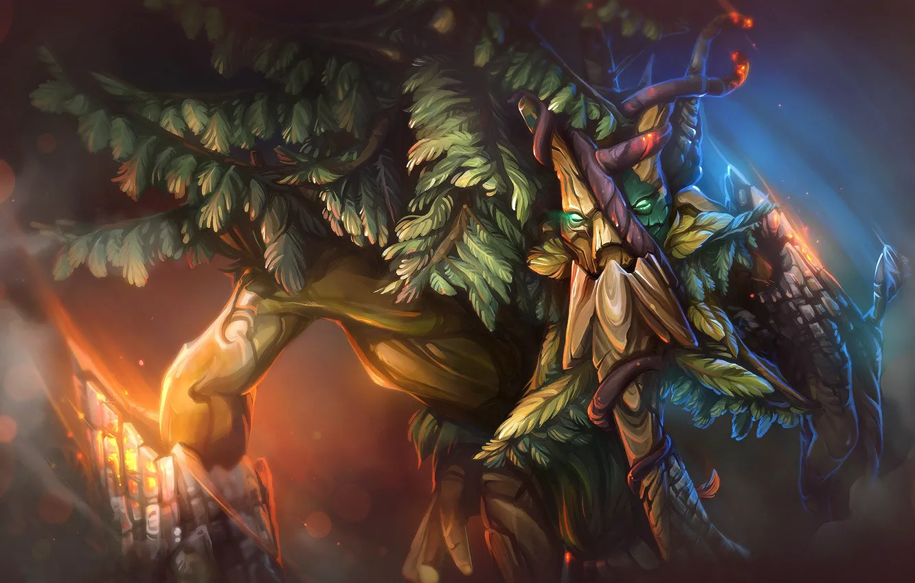 Photo wallpaper leaves, trees, green, branch, art, dota 2, Treant Protector, ChemicalAlia
