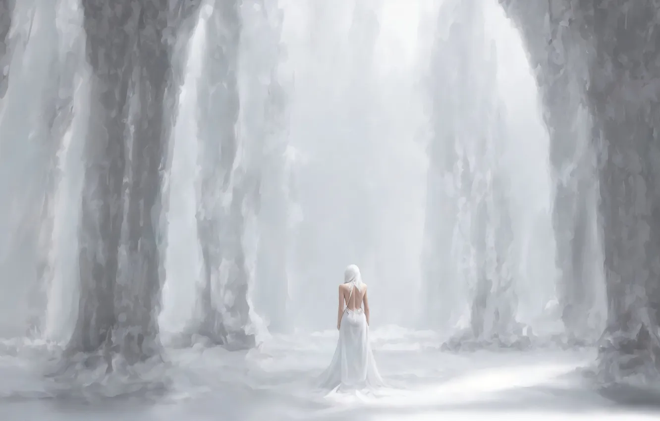 Photo wallpaper girl, fantasy, art, blond, digital art, fantasy art, white hair, fantasy girl