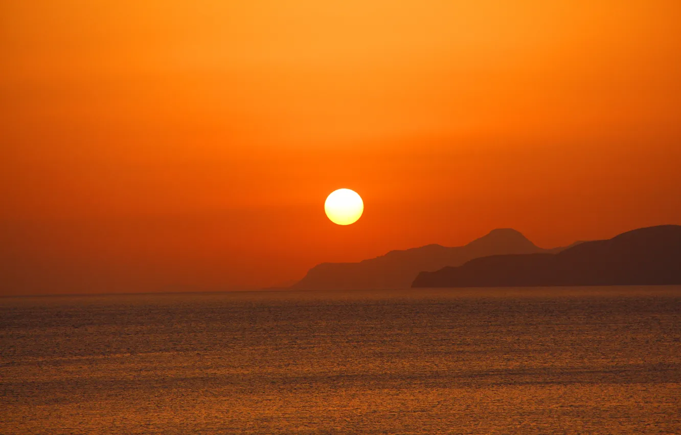 Photo wallpaper sea, mountains, sunrise