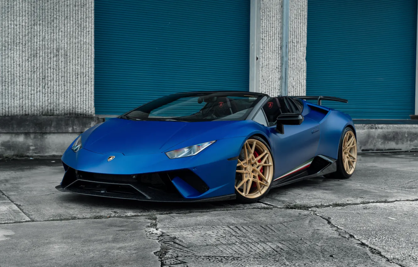 Photo wallpaper Lamborghini, Front, blue, Spider, Supercar, Huracan, Lamborghini Huracan