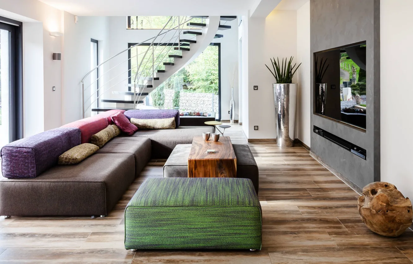 Photo wallpaper Villa, interior, ladder, living room, Modern House, by ONE!CONTACT