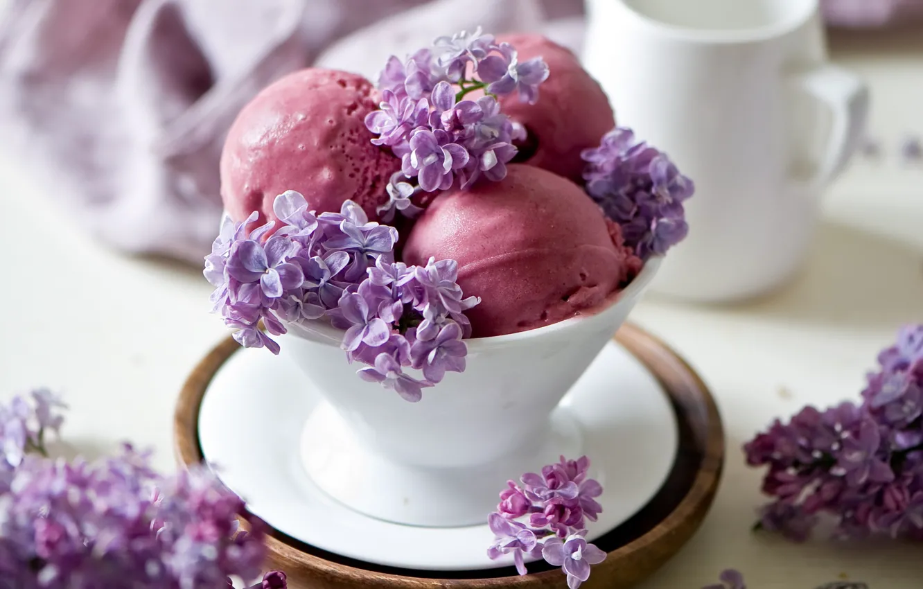 Photo wallpaper flowers, the sweetness, ice cream, dessert