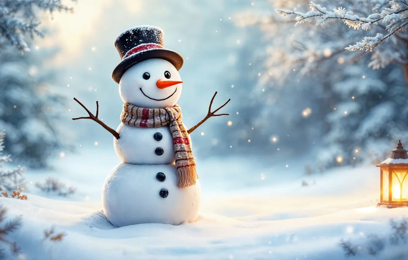 Photo wallpaper winter, snow, decoration, Christmas, New year, snowman, happy, Christmas