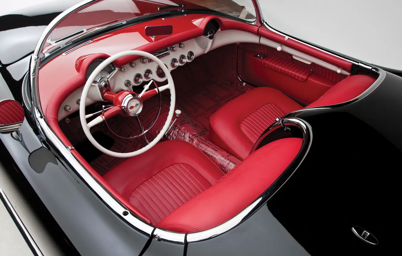 Photo wallpaper Corvette, Chevrolet, black, 1954, retro cars, Chevrolet Corvette Black
