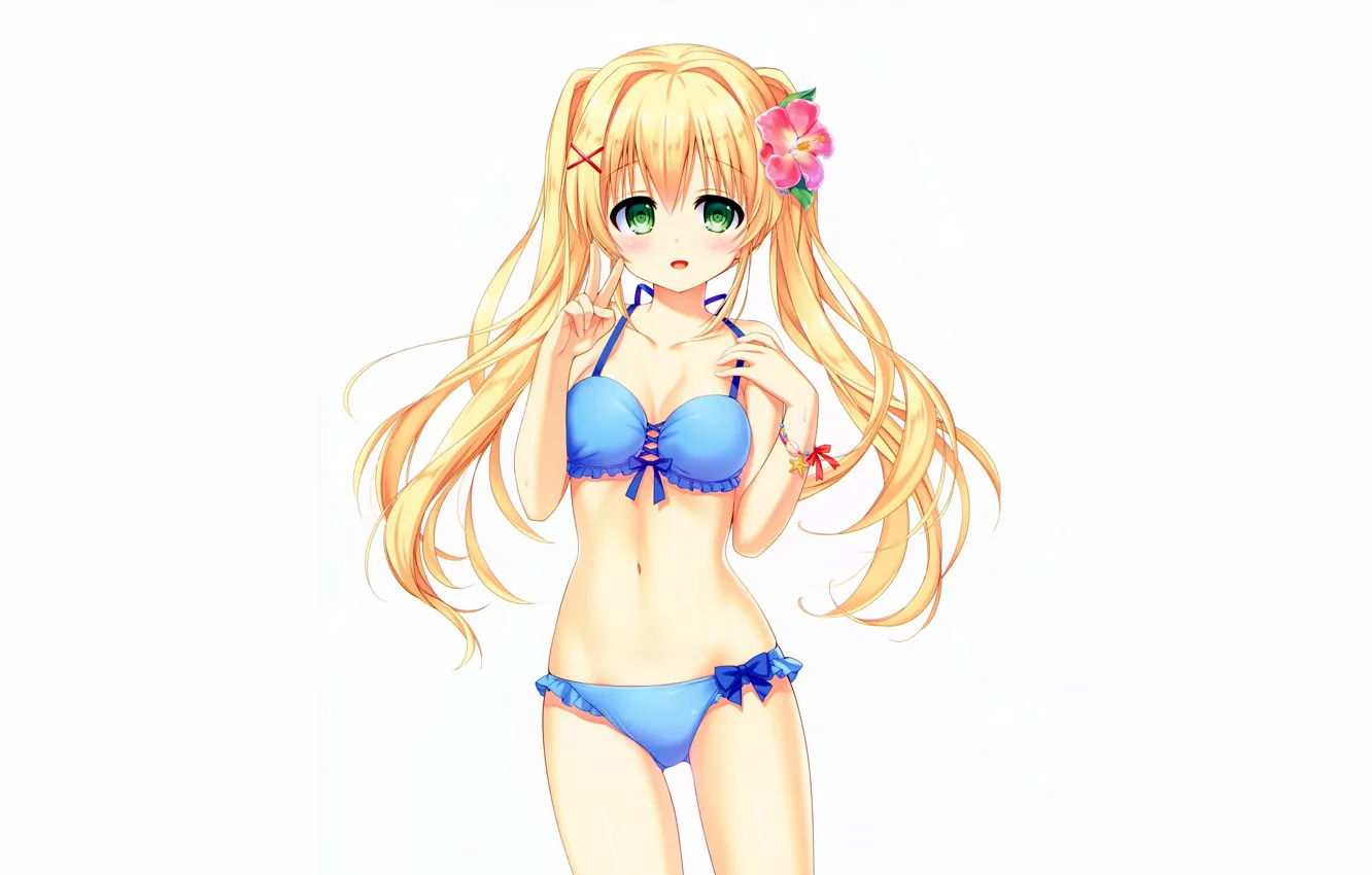 Photo wallpaper girl, sexy, cleavage, green eyes, long hair, boobs, anime, beautiful