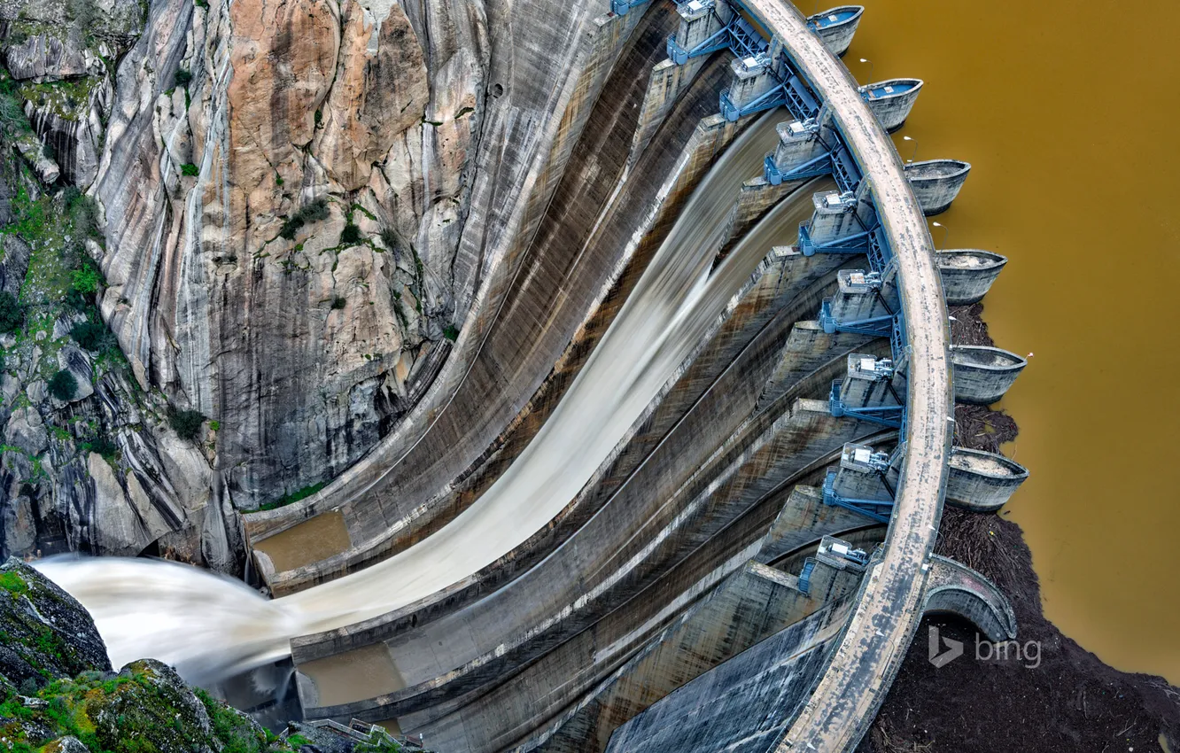 Photo wallpaper water, mountains, lake, stream, dam, Spain, Salamanca, Arrives