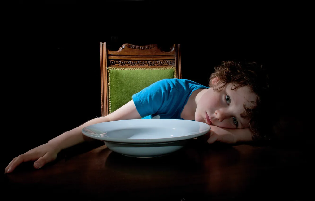 Photo wallpaper table, mood, plate, Malchik