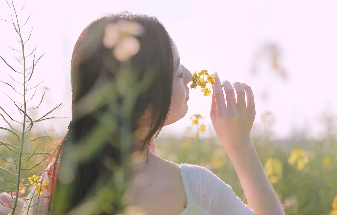 Photo wallpaper flower, woman, beautiful, model, pretty, asian, cute, back
