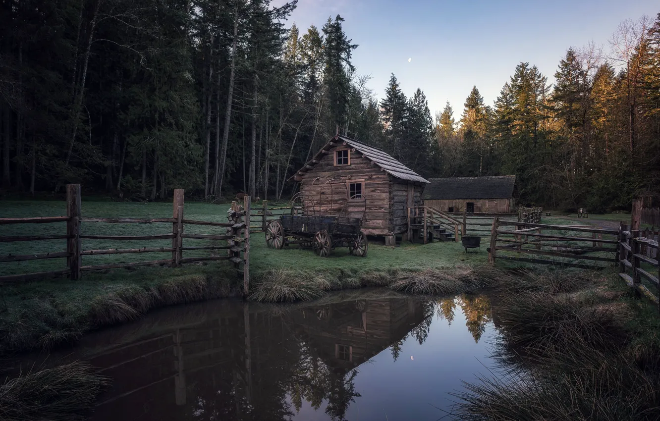 Photo wallpaper pond, home, cart