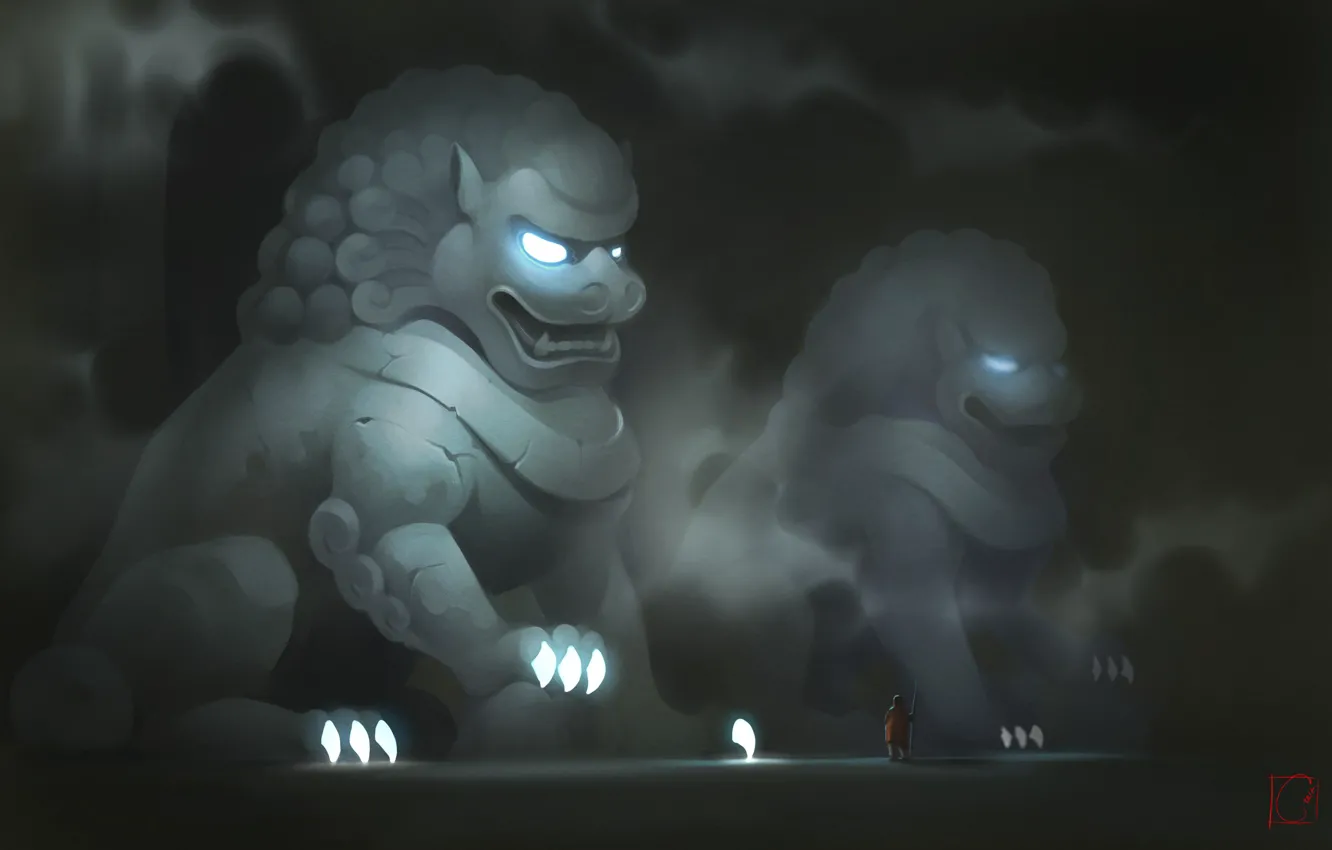 Photo wallpaper art, China, art, Alexander Khitrov, GaudiBuendia, stone lions