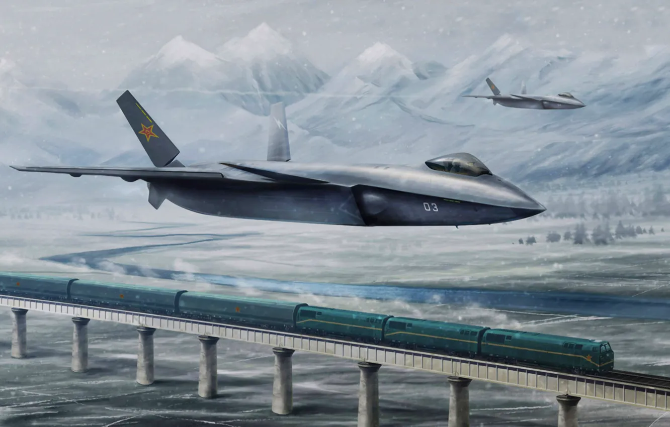 Wallpaper war, art, airplane, china, painting, jet, J-20 for mobile and