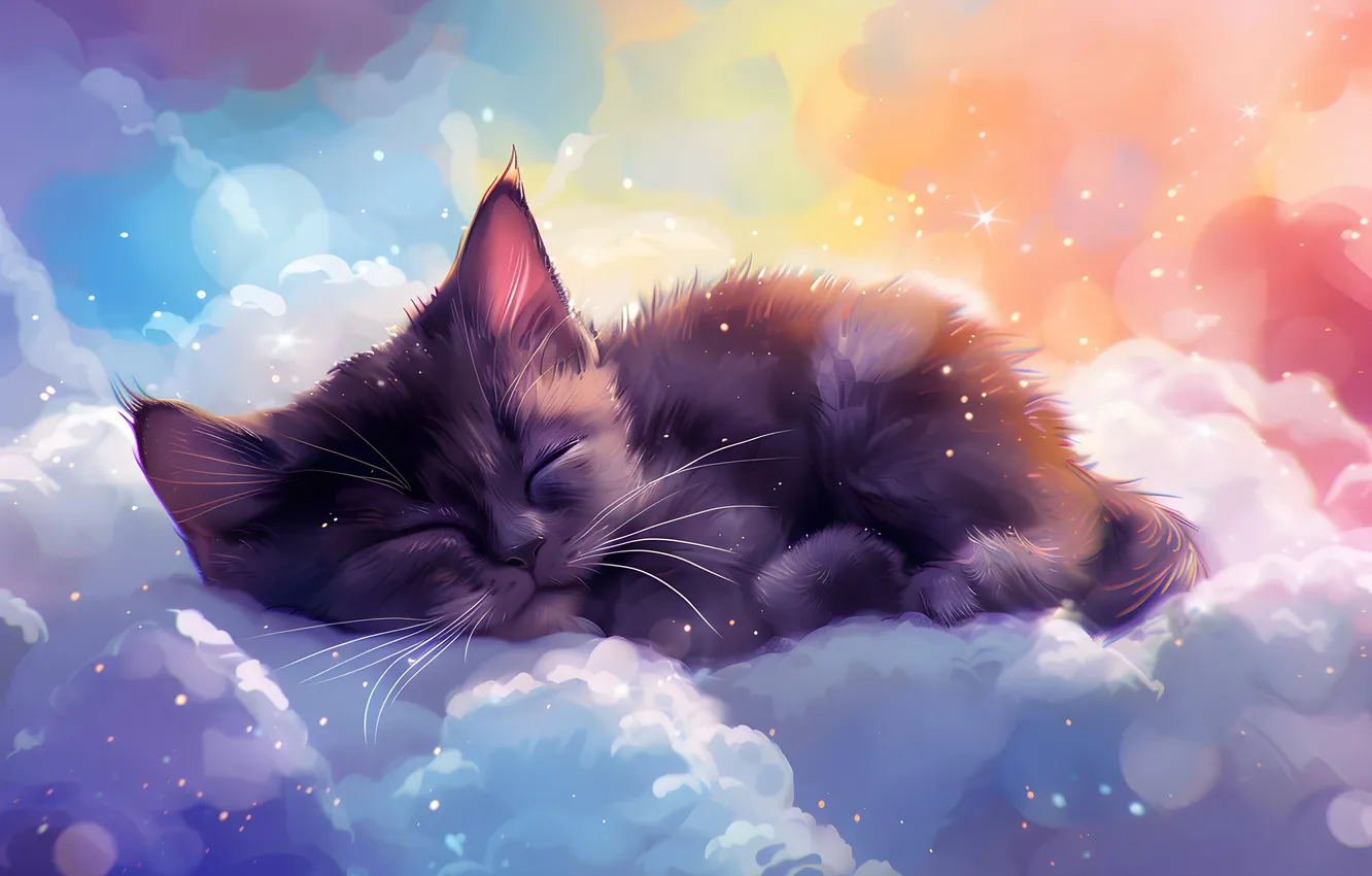 Photo wallpaper cat, clouds, baby, sleeping, kitty, digital art, AI art, The Art of Artificial Intelligence