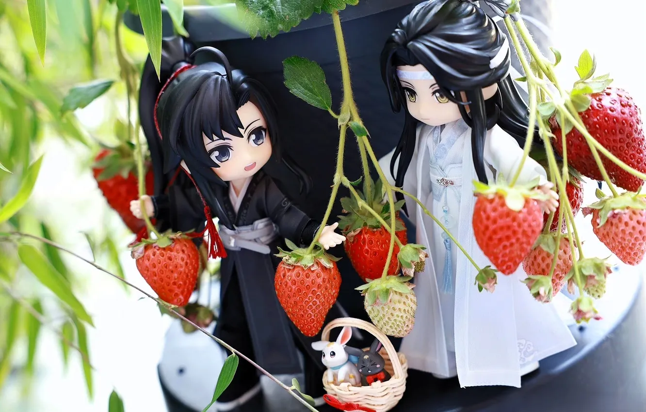 Photo wallpaper basket, doll, rabbit, strawberry, costume, pot, figures, Wei Wuxian