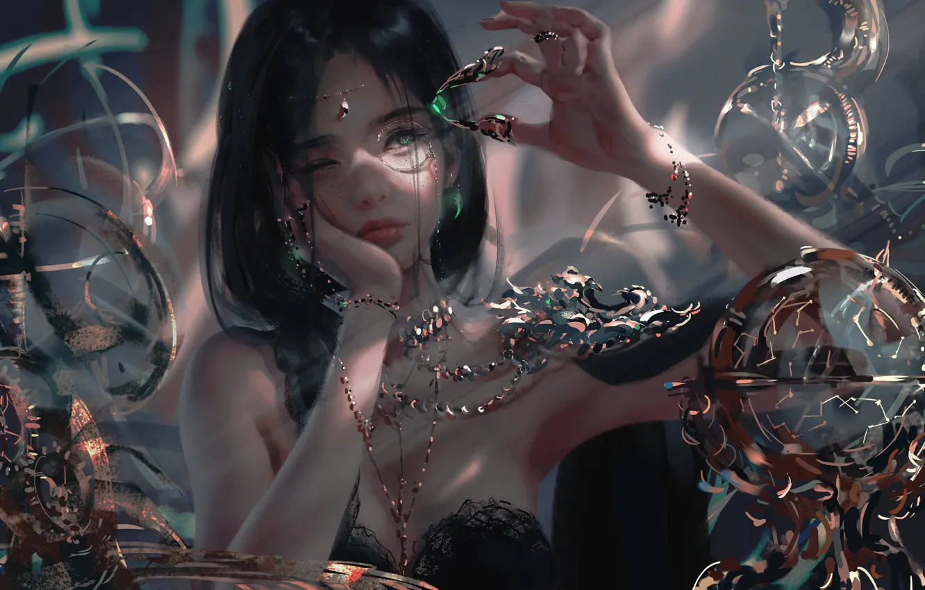 Photo wallpaper girl, chains, jewerly, Ling Feng