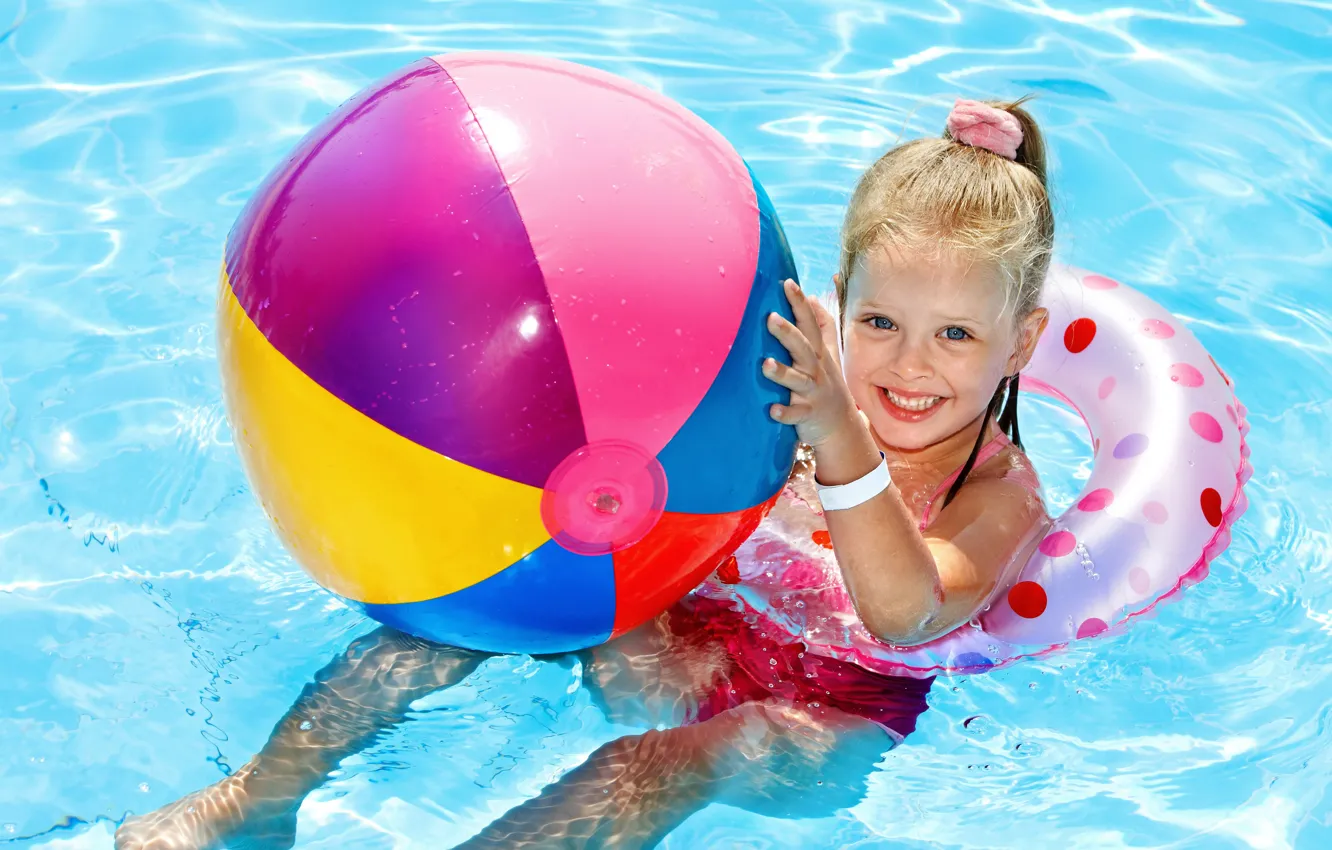 Photo wallpaper summer, joy, children, smile, balls, pool, girl, beautiful