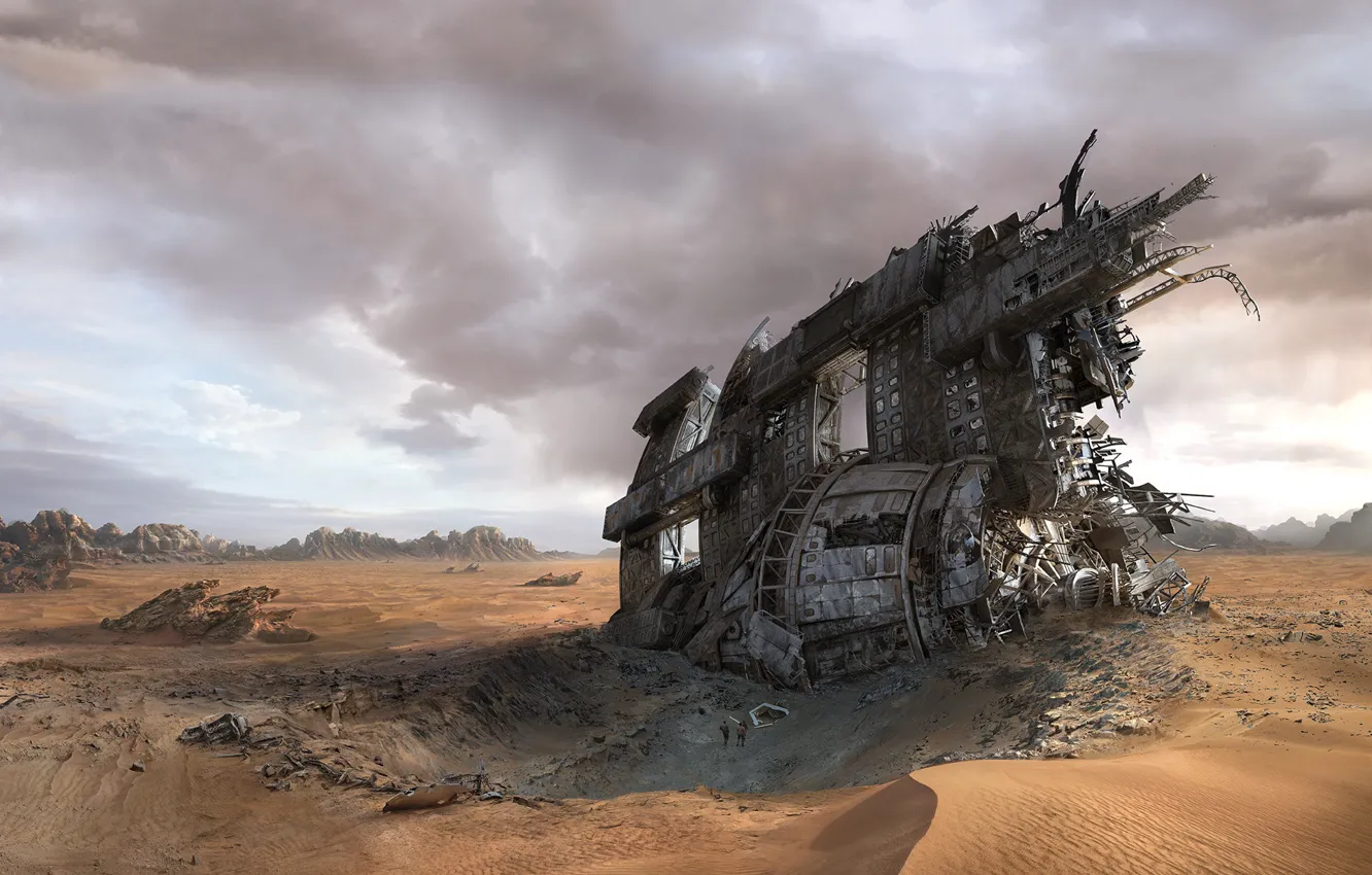 Photo wallpaper desert, the crash, disaster, the skeleton, lost in space