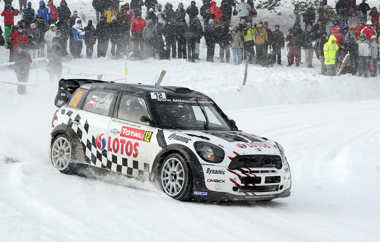 Photo wallpaper White, Snow, People, Race, Mini Cooper, WRC, MINI, Mini Cooper